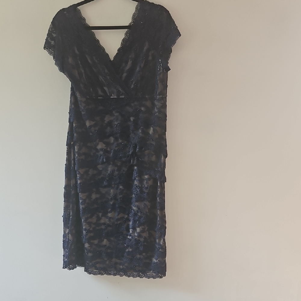 MARINA Midnight Blue Lace Midi Dress